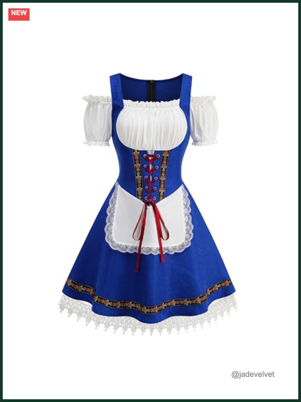 Women's Lightweight Dirndl Dress Bavarian Oktoberfest Costume with Lace &